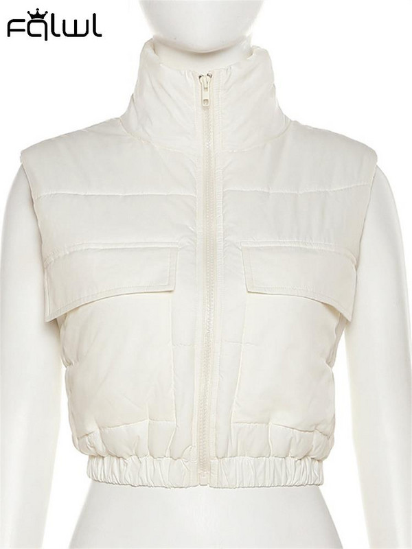 FQLWL Jesenske modne crne jakne za žene 2022., jednobojni kratki gornji kaputi s patentnim zatvaračem, prsluk, prsluci s dolčevitom, puf jakna