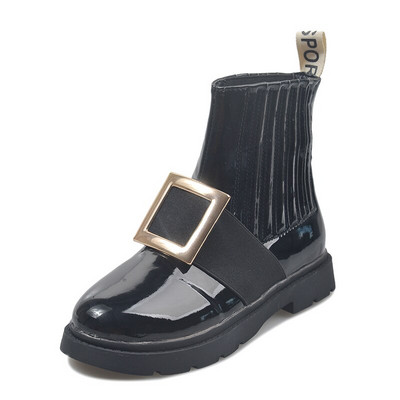 Φθινοπωρινό Χειμερινό λουστρίνι δερμάτινα μποτάκια Γυναικείες μπότες μοτοσυκλέτας Γυναικεία παπούτσια Γυναικεία παχιά σόλα με πόρπη πανκ μπότες A070