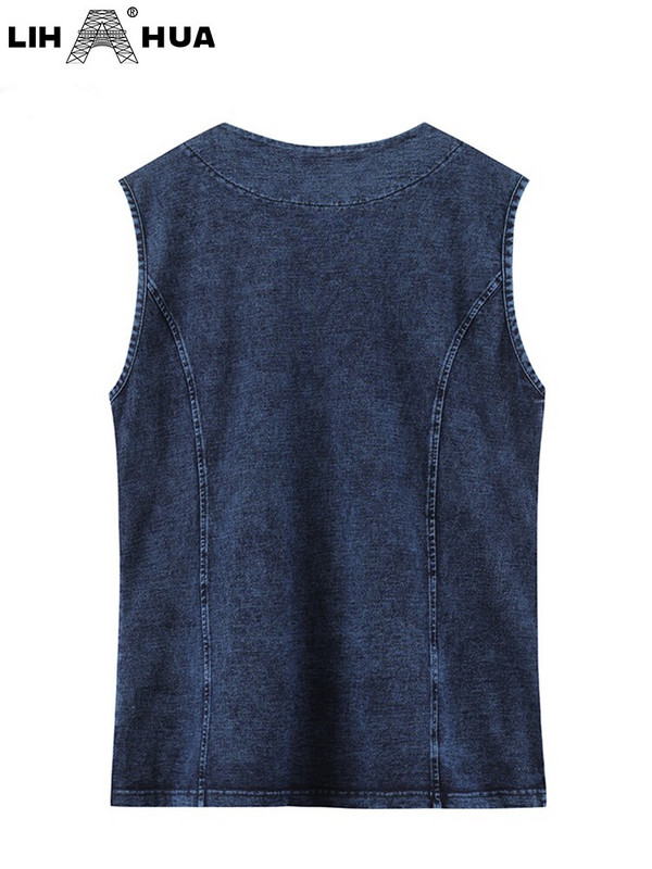 LIH HUA Γυναικείο γιλέκο σε συν μέγεθος άνοιξη υψηλής ελαστικότητας με τσέπες Βαμβακερό πλεκτό γιλέκο casual μόδας