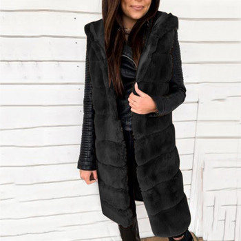 Φθινοπωρινό χειμωνιάτικο κουκούλα ψεύτικο γούνινο γιλέκο Γυναικεία μόδα Ζεστό μακρύ αμάνικο γιλέκο Γούνινο Gilet Μεγάλο μέγεθος Faux Fur Harajuku Πανωφόρι G3