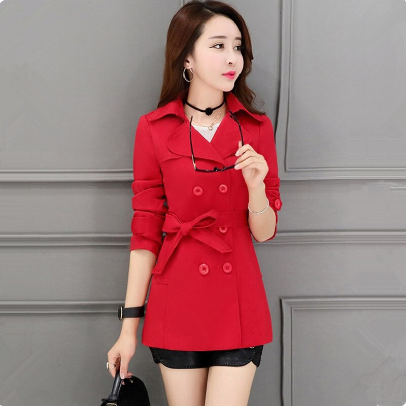 UHYTGF M-3XL Ležerna kratka jakna Ženska modna tanka vjetrovka za proljeće i jesen Kaput s remenom, uska ženska jakna s dvostrukim kopčanjem 1152