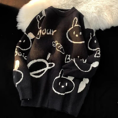 Rainbow ριγέ Γλυκό πουλόβερ για ζευγάρια Γυναικεία Φθινοπωρινά και Χειμώνα Lazy Style Loose πουλόβερ Πλεκτό Πουλόβερ Western Style Streetwear Top