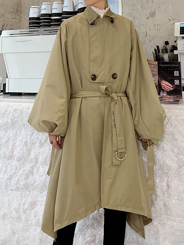 DEAT modni ženski trenč kaput labava vjetrovka s dvostrukim kopčanjem i dugim rukavima, nepravilna vjetrovka jesen 2022. Novo 17A4294