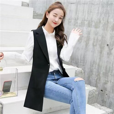 Ženski prsluk od mješavine vune jesen jesen Ženska uredska odjeća Dugi prsluk Ženski kaput Ležerna jakna bez rukava prsluk
