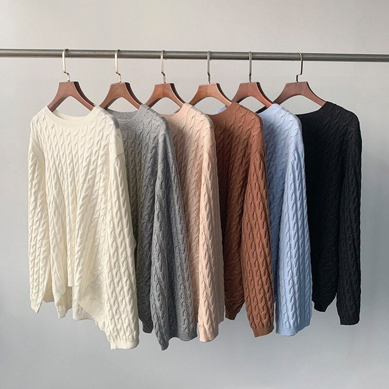 Nove boje!! Tote*e cabl* zimska sezonska majica s o-izrezom i kašmirom, ležeran opušteni stil, duži stražnji pulover