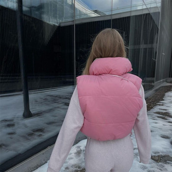 Puloru Γυναικείο χειμερινό πουπουλένιο γιλέκο Casual Street Διπλής όψης Χρώμα Αντίθεσης Αμάνικο Stand Λαιμόκοψη φερμουάρ Puffer Γιλέκο Ζεστό μπουφάν