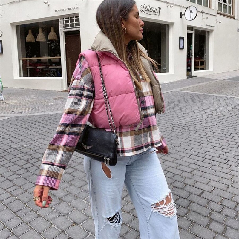 Puloru Γυναικείο χειμερινό πουπουλένιο γιλέκο Casual Street Διπλής όψης Χρώμα Αντίθεσης Αμάνικο Stand Λαιμόκοψη φερμουάρ Puffer Γιλέκο Ζεστό μπουφάν