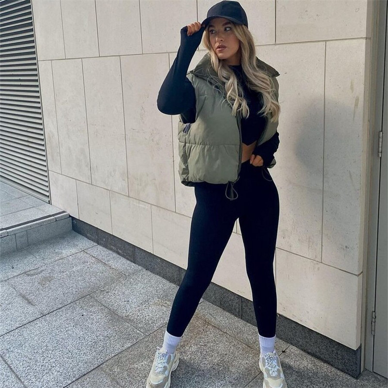 Puloru Γυναικείο χειμερινό πουπουλένιο γιλέκο Casual Street Διπλής όψης Χρώμα Αντίθεσης Αμάνικο Stand Λαιμόκοψη φερμουάρ Puffer Γιλέκο Ζεστό μπουφάν