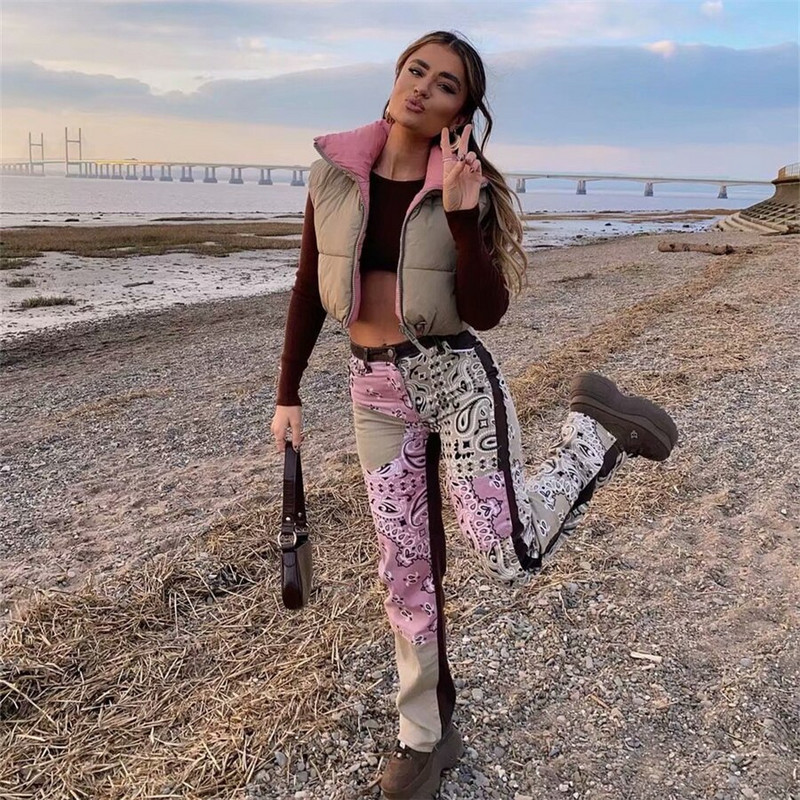 Puloru Γυναικείο χειμερινό πουπουλένιο γιλέκο Casual Street Διπλής όψης Χρώμα Αντίθεσης Αμάνικο Stand Λαιμόκοψη φερμουάρ Puffer Γιλέκο Ζεστό μπουφάν