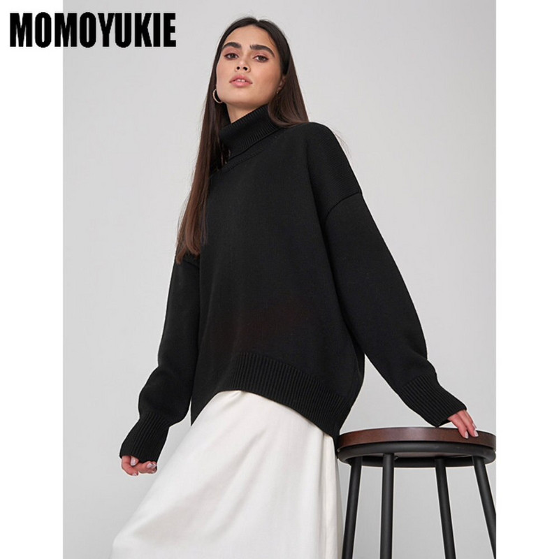 Zimski uzročni pleteni topli ženski džemper s dolčevitom od kašmira 2022. Široki dnevni puloveri Ženski modni Harajuku džemperi Ženski