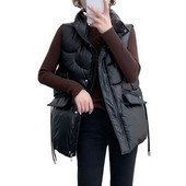 2022. gada jauns rudens ziemas dūnu kokvilnas sieviešu veste jaka, spīdīgs īss augstas klases mētelis brīvam brīvajam laikam vienkrāsains, savvaļas sieviešu virsdrēbes