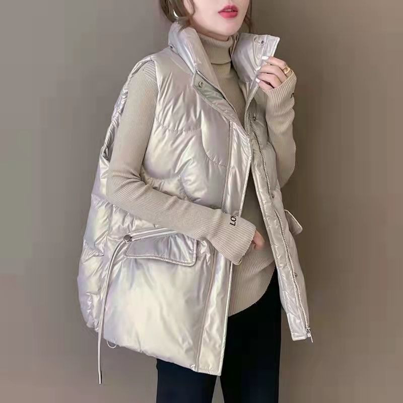 2022. gada jauns rudens ziemas dūnu kokvilnas sieviešu veste jaka, spīdīgs īss augstas klases mētelis brīvam brīvajam laikam vienkrāsains, savvaļas sieviešu virsdrēbes