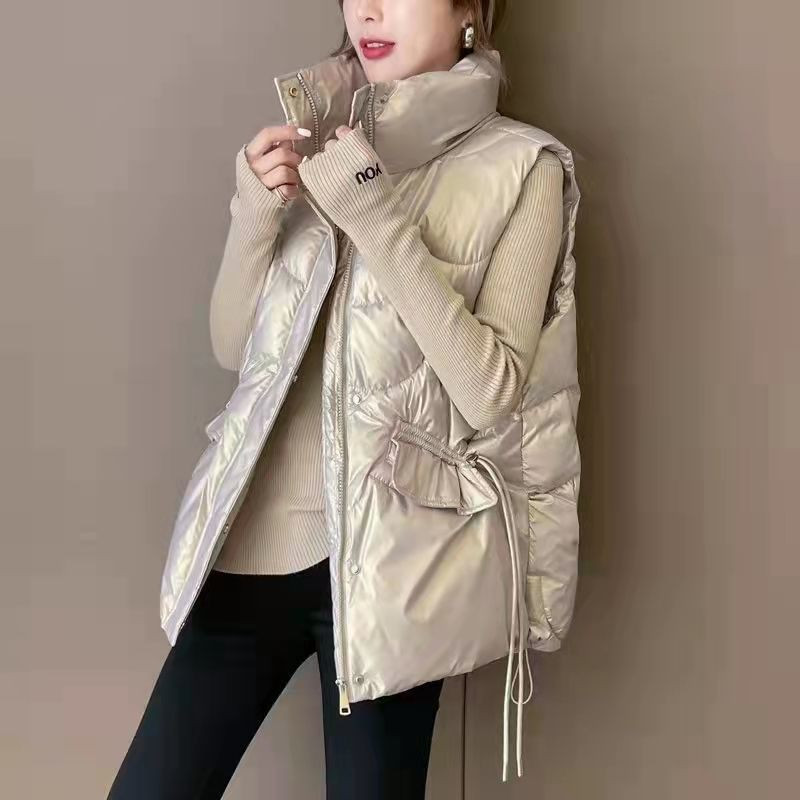 2022. gada jauns rudens ziemas dūnu kokvilnas sieviešu veste jaka, spīdīgs īss augstas klases mētelis brīvam brīvajam laikam vienkrāsains, savvaļas sieviešu virsdrēbes