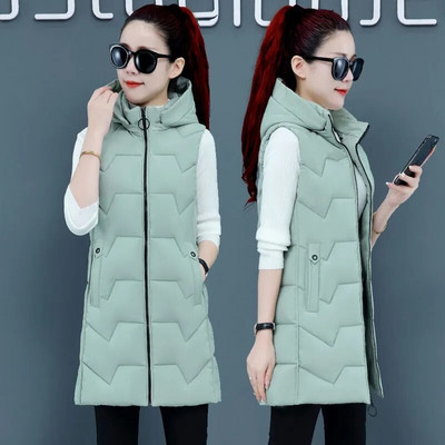 2022. Nova jesensko-zimska duga pamučna jakna Ženska jakna Korejski kaput bez rukava s kapuljačom Ženski tanki topli prsluk Chaleco Mujer 4XL