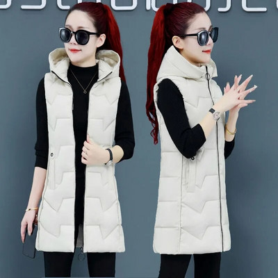 2022. Nova jesensko-zimska duga pamučna jakna Ženska jakna Korejski kaput bez rukava s kapuljačom Ženski tanki topli prsluk Chaleco Mujer 4XL