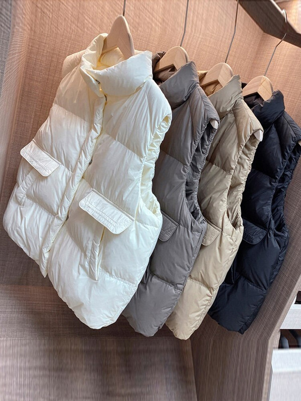 Janveny sieviešu ziemas dūnu veste stāv apkakle Sieviešu Gilet bez piedurknēm bieza puffer Parkas Sieviešu veste 90% pīļu dūnu veste