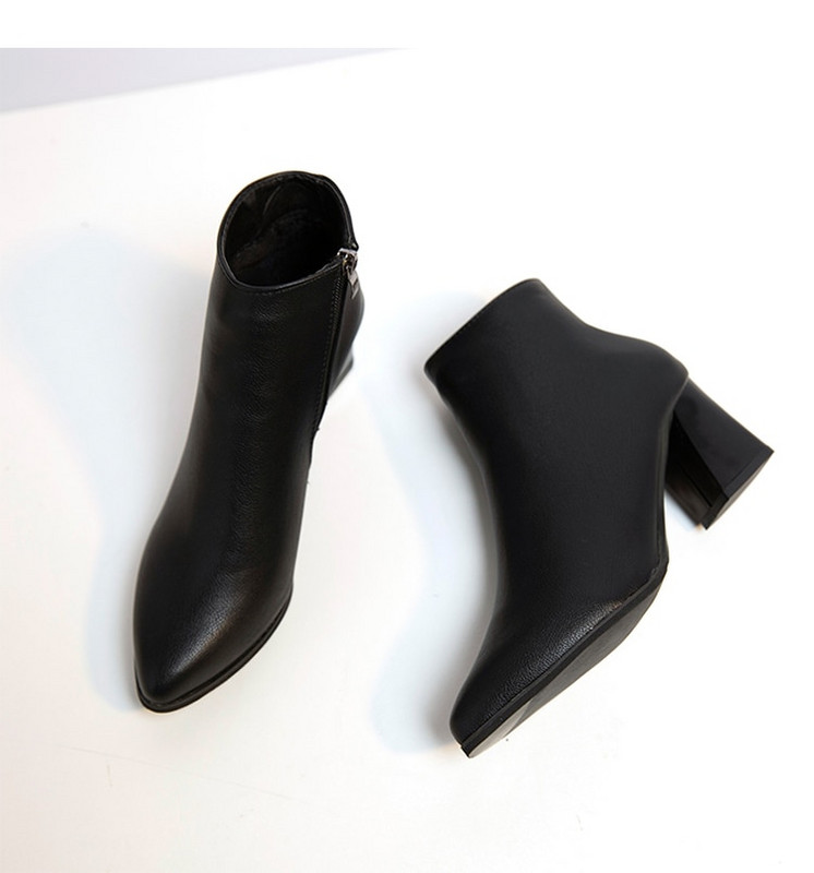 2022 Új divatos bőr bokacsizma női vastag magas sarkú cipzár hegyes orr Őszi téli női cipő négyszögletes sarok fehér fekete