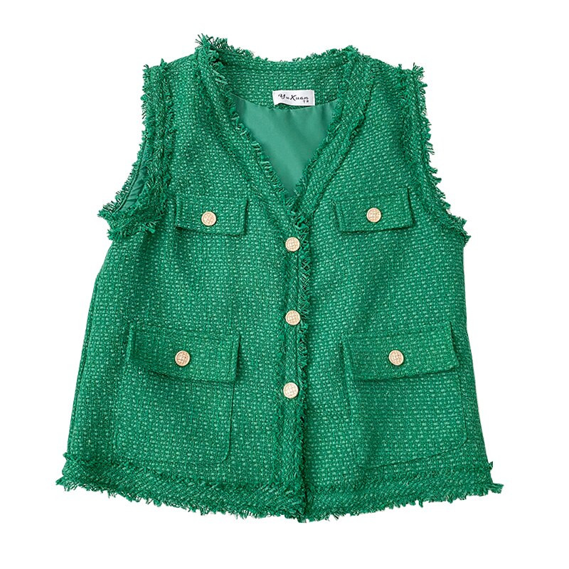 Korejpaa Fashion Tweed V λαιμόκοψη Ζακέτα Γυναικείο μονόστηθο αμάνικο σακάκι γιλέκο Γυναικεία μασίφ αμάνικα μπλουζάκια Νέα