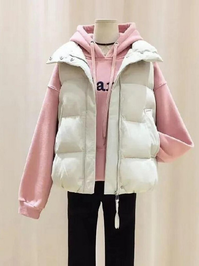 Ženska jakna, prsluk, pamučna odjeća, ženska kratka jesensko-zimska moda, ležerna topla pamučna crna prsluka