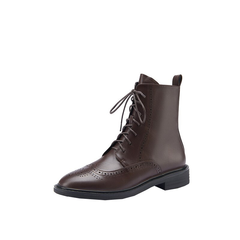 Mīkstas ādas vidēja izmēra zābaki Mārtiņa zābaki Bezmaksas piegāde Britu stila tievs, biezs apakšējais sieviešu zābaki Rudens/ziemas paisums