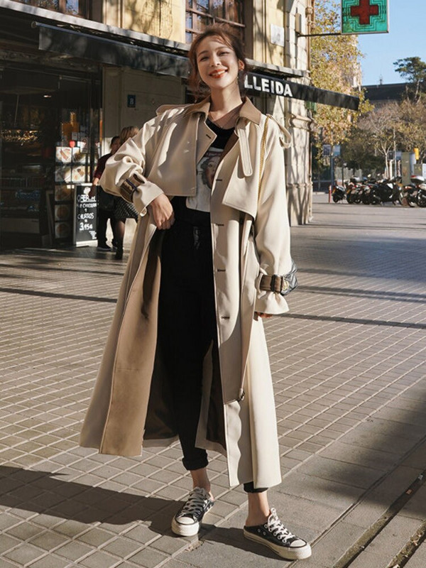 Opuštena vjetrovka Ženski kaput jesen 2022. srednje dužine iznad koljena Elegantni britanski vrhunski trenč kaput za korejske uredske dame