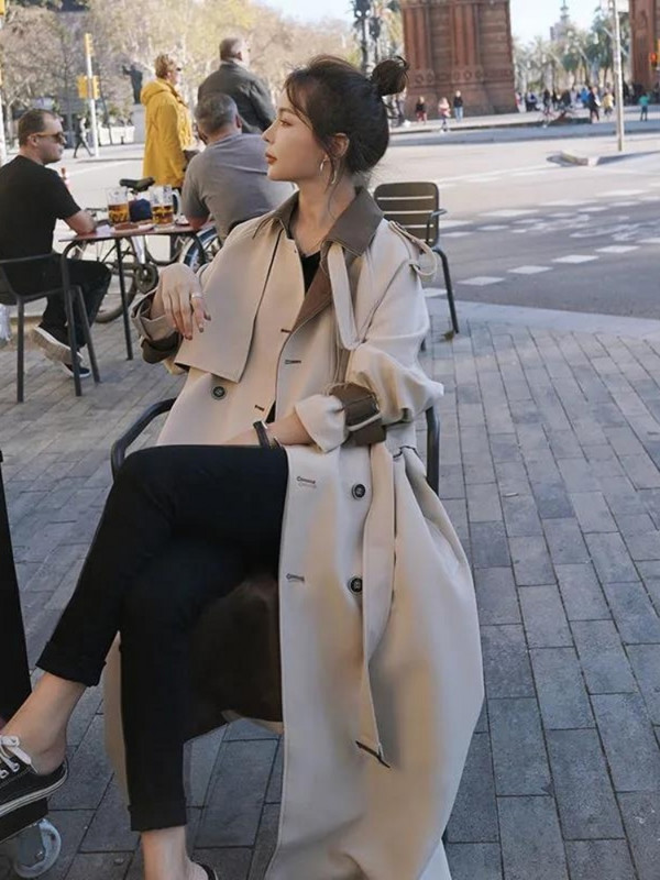 Opuštena vjetrovka Ženski kaput jesen 2022. srednje dužine iznad koljena Elegantni britanski vrhunski trenč kaput za korejske uredske dame