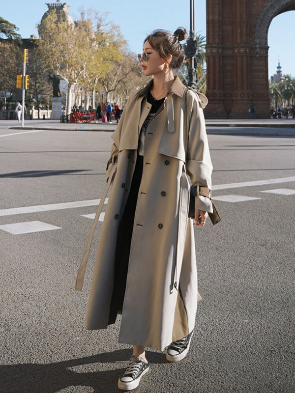 Opuštena vjetrovka Ženski kaput jesen 2022. srednje dužine iznad koljena Elegantni britanski vrhunski trenč kaput za korejske uredske dame