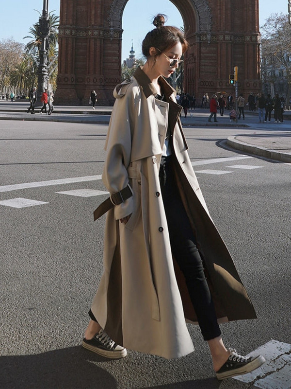 Opuštena vjetrovka Ženski kaput jesen 2022. srednje dužine iznad koljena Elegantni britanski vrhunski trenč kaput za korejske uredske dame