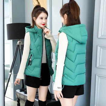 Χειμερινό μπουφάν Ζεστό βαμβακερό γυναικείο γιλέκο 2021 Νέα μόδα Κοντά μπουφάν με κουκούλα Γιλέκο Γυναικείο Snow Wear Παλτό Parka Αμάνικο