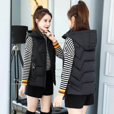 Zimska jakna Topla pamučna ženska vesta 2021. Nova modna kratka jakna s kapuljačom Prsluk Ženska snježna odjeća Kaput Parka bez rukava