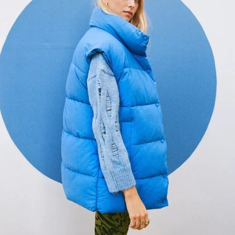 Sieviešu Parkas Vestes Jakas Mētelis Zila Veste Mode Poga Bez Piedurknēm Ielu apģērbi Jaka Sieviešu silta kabata Sieviešu ārdrēbes trf