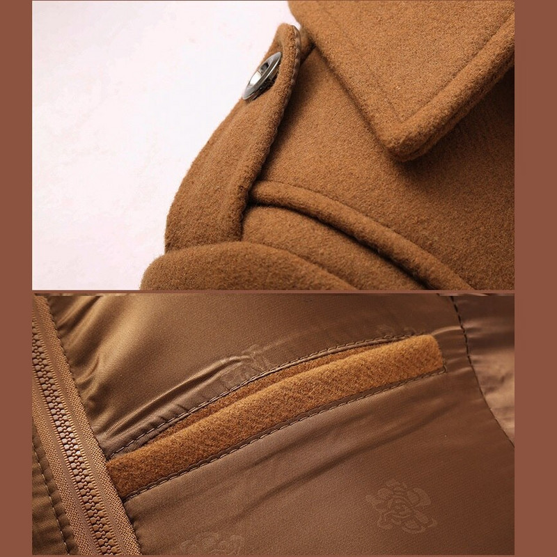 Modes ziemas vīriešu vilnas jaka ar dubultu apkaklīti, vienrindas mētelis vīriešiem