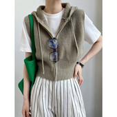 Ženski pleteni prsluk s kapuljačom i patentnim zatvaračem sprijeda, ležerni otvoreni kardigan bez rukava