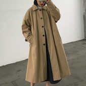 Trench Women Solid Loose Overknee Leisure Fashion Ρετρό Streetwear Κορεάτικο στυλ Harajuku All-match Γυναικεία φθινοπωρινά παλτό Κομψά