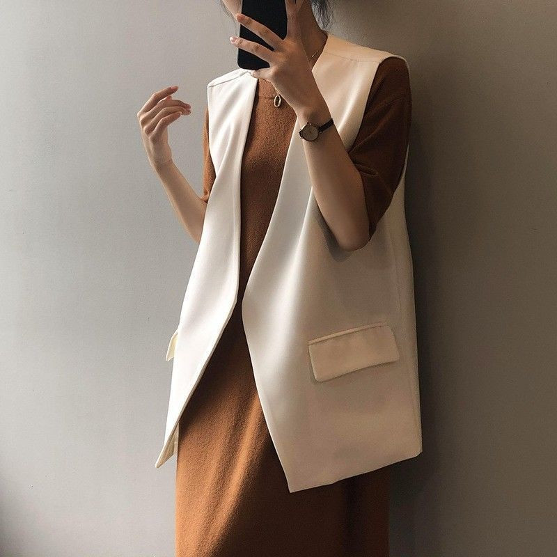 Vangull alkalmi kávés rövid mellény, női nyári új, V-nyakú tömör kardigán mellény, női ujjatlan, vékony, divatos, vékony mellény