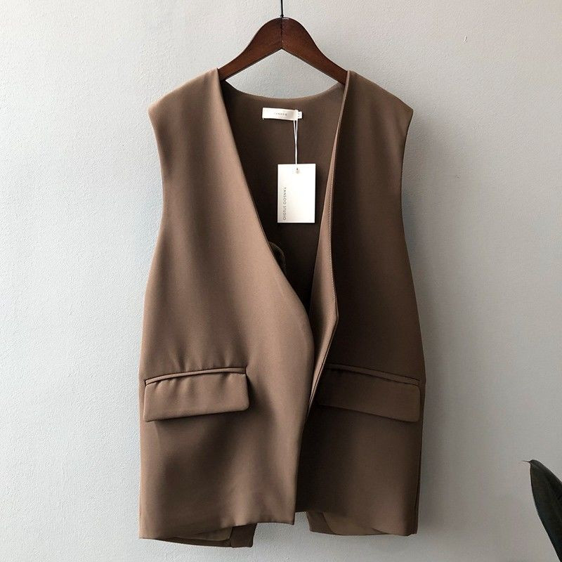 Vangull alkalmi kávés rövid mellény, női nyári új, V-nyakú tömör kardigán mellény, női ujjatlan, vékony, divatos, vékony mellény