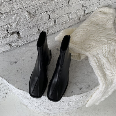 Rock Shoes Ženske jesenske čizme Čizme s patentnim zatvaračem Čizme s ravnom petom - Ženske ženske gležnjeve Koža Guma Niske 2021. Tkanina Četvrtasti vrh Rim Basic Salt