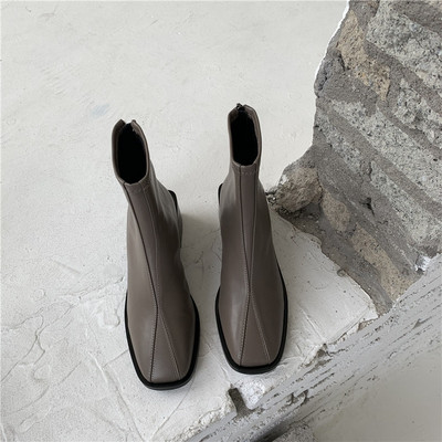 Rock Shoes Ženske jesenske čizme Čizme s patentnim zatvaračem Čizme s ravnom petom - Ženske ženske gležnjeve Koža Guma Niske 2021. Tkanina Četvrtasti vrh Rim Basic Salt