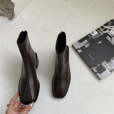 Rock Shoes Ženske jesenske čizme Čizme s patentnim zatvaračem Čizme s ravnom petom - Ženske ženske gležnjeve Koža Guma Niske 2021. Tkanina Četvrtasti vrh Rim Basic Salt