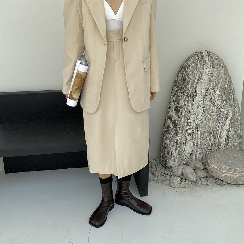 Rock Shoes Ženske jesenske čizme Čizme s patentnim zatvaračem Čizme s ravnom petom - Ženske ženske gležnjeve Koža Guma Niske 2021. Tkanina Četvrtasti vrh Rim Basic Salt