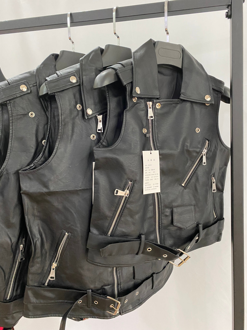 Νέο δερμάτινο μπουφάν pu γυναικείο γιλέκο μοτοσικλέτας παλτό αμάνικο γιλέκο 4xl