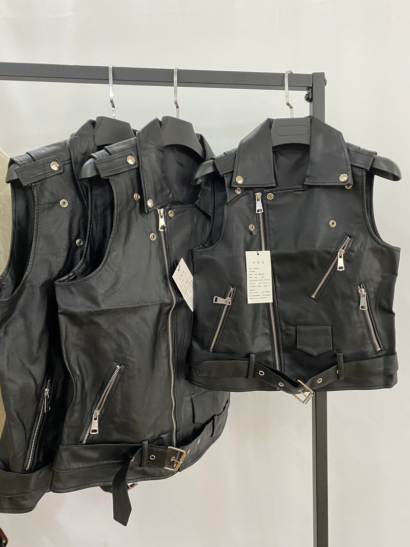 Νέο δερμάτινο μπουφάν pu γυναικείο γιλέκο μοτοσικλέτας παλτό αμάνικο γιλέκο 4xl