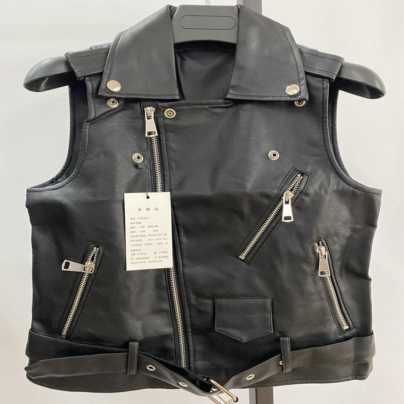 Νέο δερμάτινο μπουφάν pu γυναικείο γιλέκο μοτοσικλέτας παλτό αμάνικο γιλέκο 4xl