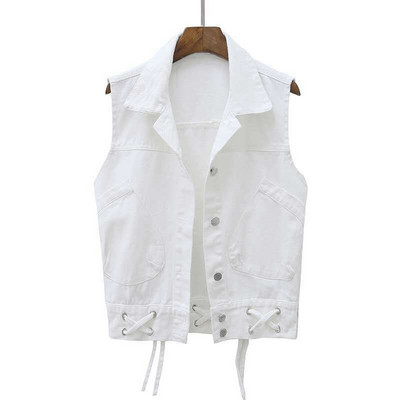 Μοντέρνο επίδεσμο μαύρο τζιν γιλέκο Γυναικείο πέτο Κορεατικής μόδας Κοντό αμάνικο τζιν μπουφάν Streetwear Punk Cowboy Chaleco Mujer