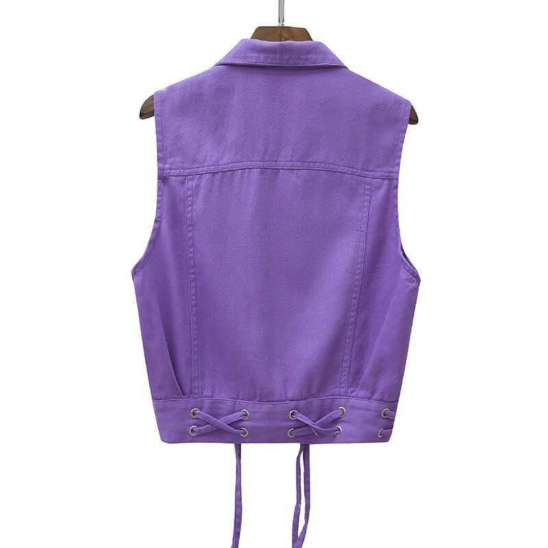 Μοντέρνο επίδεσμο μαύρο τζιν γιλέκο Γυναικείο πέτο Κορεατικής μόδας Κοντό αμάνικο τζιν μπουφάν Streetwear Punk Cowboy Chaleco Mujer