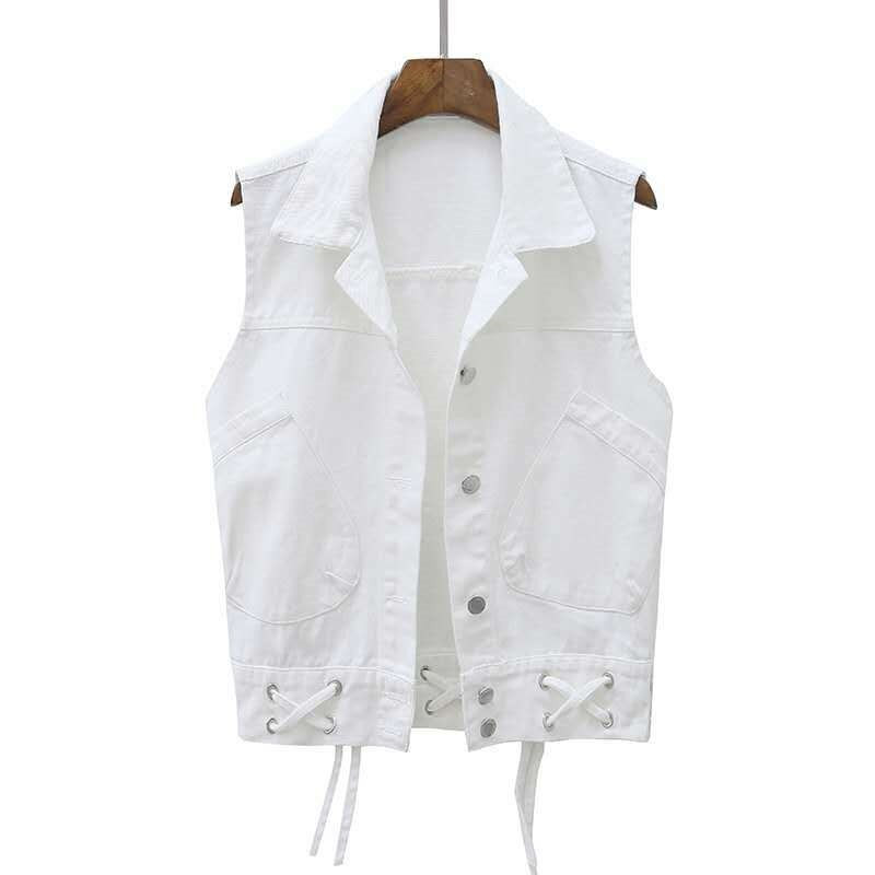 Μοντέρνο επίδεσμο μαύρο τζιν γιλέκο Γυναικείο πέτο Κορεατικής μόδας Κοντό αμάνικο τζιν μπουφάν Streetwear Punk Cowboy Chaleco Mujer