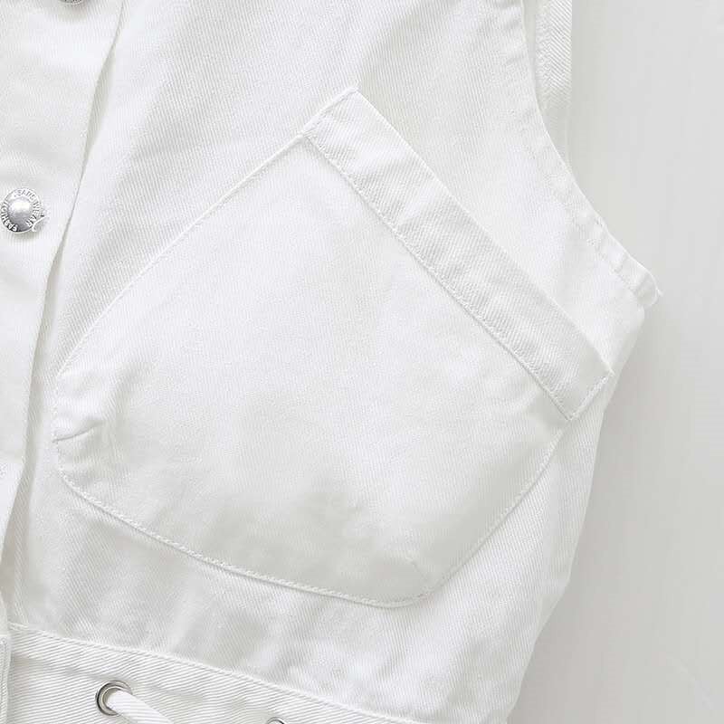 Μοντέρνο επίδεσμο μαύρο τζιν γιλέκο Γυναικείο πέτο Κορεατικής μόδας Κοντό αμάνικο τζιν μπουφάν Streetwear Punk Cowboy Chaleco Mujer