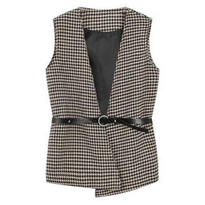 Mellények Női Houndstooth Vintage utcai stílus elegáns divat felsőruházat alkalmi őszi ujjatlan gyapjú kabát Kardigán kabát nőknek