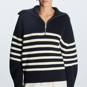 Γυναικείο πουλόβερ με μισό φερμουάρ Απλό μακρυμάνικο φαρδύ μπλουζάκι με γυριστό γιακά Γυναικείο πλεκτό πουλόβερ