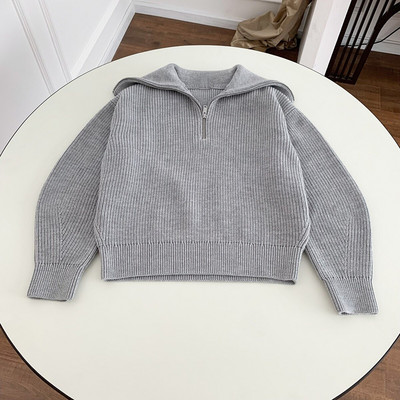 Γυναικείο πουλόβερ με μισό φερμουάρ Απλό μακρυμάνικο φαρδύ μπλουζάκι με γυριστό γιακά Γυναικείο πλεκτό πουλόβερ